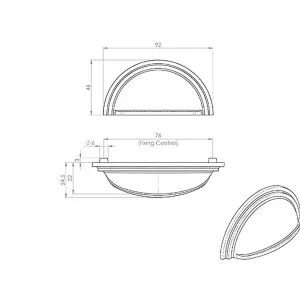 4x Victorian Cup Pull Handle Polished Chrome 92 x 46mm 76mm Fixing Centres