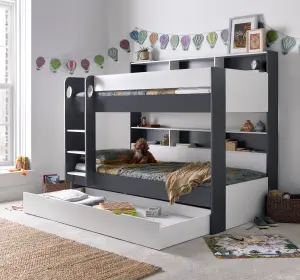 Olly Grey and White Storage Bunk Bed Without Drawer With Memory Foam Mattresses