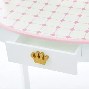 Teamson Kids Dressing Table, Play Vanity Set with Mirror & Stool, Dreamland Castle - White/Pink