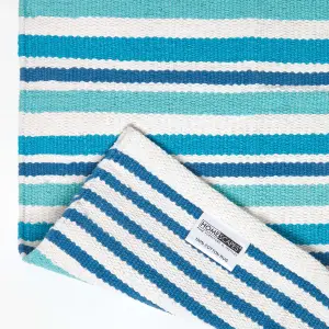 Homescapes Modern Blue Scandinavian Style Striped Cotton Rug, 60 x 100 cm