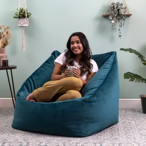 icon Natalia Velvet Armchair Bean Bag and Footstool Set Teal Green Giant Bean Bag Chair