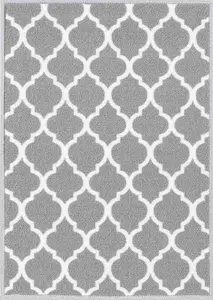 Machine Washable Trellis Design Anti Slip Doormats Grey 160x220 cm