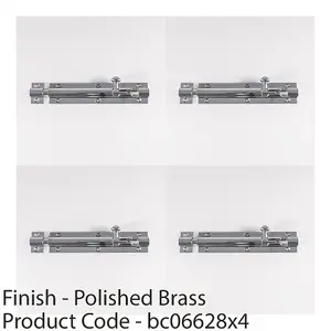 4 PACK - Straight Barrel Surface Mounted Door Bolt Lock 151 x 32mm Polished Brass