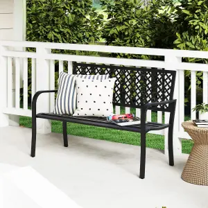 Costway Outdoor Garden Bench 2-Person Heavy Duty Metal Bench w/ Backrest