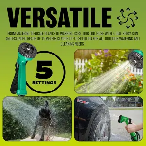 15M 50FT Retractable Coil Hose Garden Spray Gun 5 Function Pipe Reel Nozzle Tap