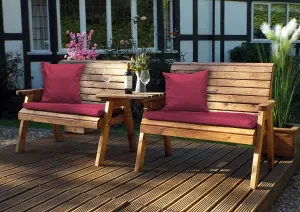 Charles Taylor Wooden Twin Garden 2 Seater Bench Set Straight & Red Cushion