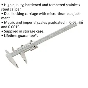 200mm Vernier Calipers - Hardened & Tempered - Dual Locking Carriage - Case