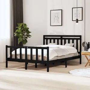 Berkfield Bed Frame Black Solid Wood 160x200 cm 5FT King Size