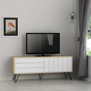 Decortie Picadilly Modern TV Unit Multimedia Centre Storage Cabinet Oak White 139cm for 55" TV