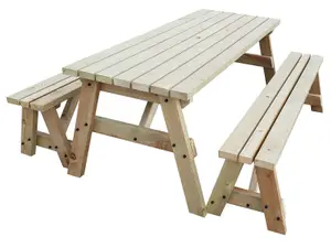 Victoria wooden picnic bench and table set, outdoor dining set (8ft, Natural finish)