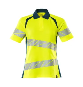 Mascot Accelerate Safe Ladies Fit Polo Shirt (Hi-Vis Yellow/Dark Petroleum)  (X Small)