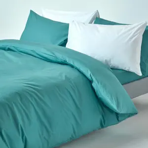 Homescapes Teal Egyptian Cotton Duvet Cover with Pillowcases 200 TC, Super King