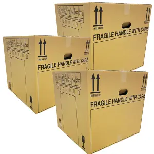 20 x Extra Large (21x21x16") Fragile Handle With Care Removal Cardboard Boxes With Carry Handles