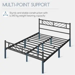 Minimalist Metal Slatted Bed Platform with Arrow Design Headboard Black / Double (4'6)