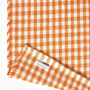 Homescapes Cotton Gingham Check Rug Hand Woven Orange White, 110 x 170 cm