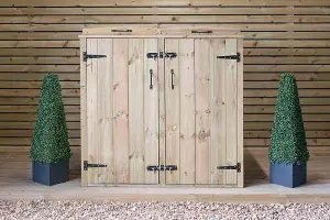 Wheelie Bin Store Double - L80.4 x W134 x H120 cm - Timber - Fits 1 x 240L & 1 x 140L Wheelie Bins