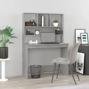 Berkfield Desk with Shelves Concrete Grey 102x45x148 cm Engineered Wood