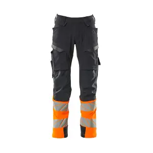 Mascot Accelerate Safe Trousers with Kneepad Pockets - Dark Navy/Hi-Vis Orange   (46.5) (Leg Length - Regular)