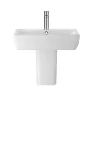 Alba Soft Square Ceramic Basin and Semi Pedestal, 550mm - Balterley