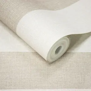 Grandeco Classic  Wide Textured Stripe Wallpaper, Beige