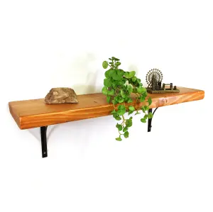 Wooden Rustic Shelf with Bracket BOW Black 220mm 9 inches Light Oak Length of 220cm