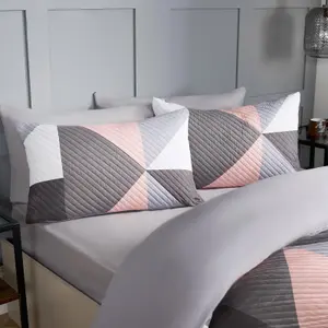 Geometric Pinsonic Duvet Cover Bedding Set Pillowcase Quilt, Blush - King