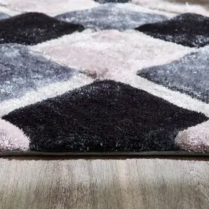 Origins 3D Geo Shaggy Rug Grey 160 X 230