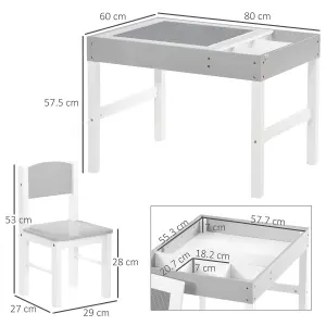 HOMCOM kids Table and Chair Set 2 in 1 Activity Play Table for Bricks Grey