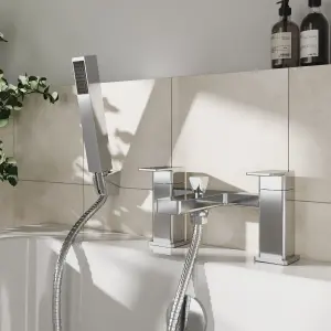 Square Bath Shower Mixer Tap with Shower Kit - Chrome - Balterley