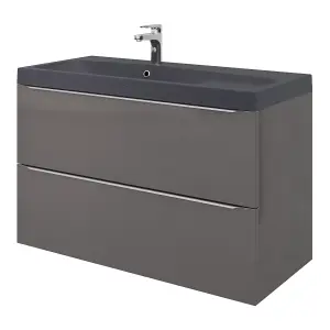 GoodHome Mila Black Rectangular Vanity Basin (W)100.4cm