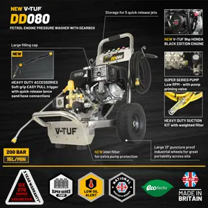 DD080 HONDA 9HP PETROL POWERED PRESSURE WASHER DIRECT DRIVE 200BAR 15L/Min