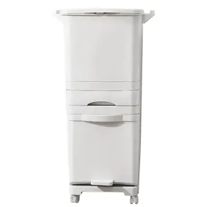 42 L White Home Kitchen Rubbish Dustbin Recycling Bin Double Layer Pedal Rubbish Trash