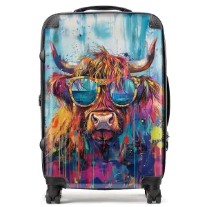 Splashart Highland Cow With Glasses Suitcase - Medium