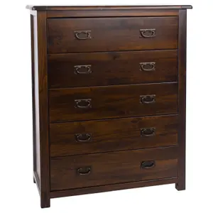 5 drawer chest, rich dark brown lacquer finish, Boston range