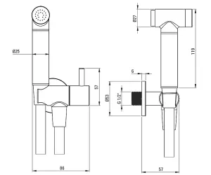 deante Black Finished Brass Bidet Tap Expendable Handle 1.5m Hose Angled Connection