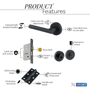 XFORT Matt Black Liberty Lever On Rose Bathroom Pack, Complete Bathroom Set