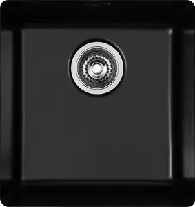 Clearwater Avola Ceramic Black Satin Kitchen Sink Single Bowl Undermount - AVOU375BL + Waste Kit