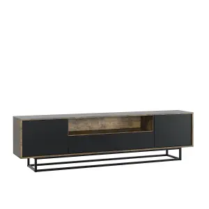 Rift Loft TV Unit 200cm Industrial Rustic & Black Matt Doors - Creative Furniture