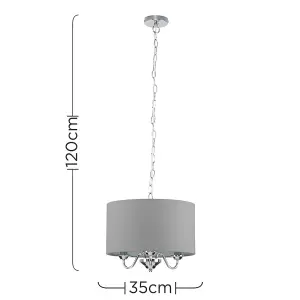 ValueLights Rocha Modern Chrome 3 Way Curved Arm Grey Linen Slimline Drum Ceiling Light Pendant