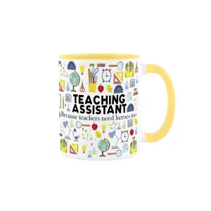 Teaching Assistant Mug - Humorous School & Education Themed Novelty Gift - Tea/Coffee Hot Drinks Yellow Ceramic Cup Present