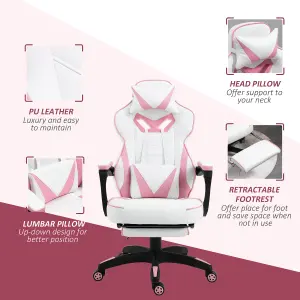 Vinsetto Gaming Chair Ergonomic Reclining Manual Footrest Wheels Stylish Pink