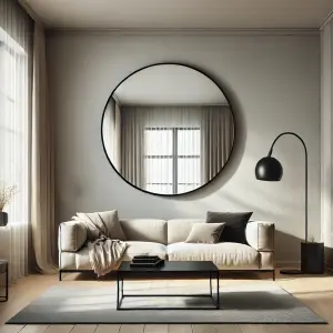 Jobu Home - Rei, Extra Large Round Black Metal Circle Mirror - 120cm x 120cm