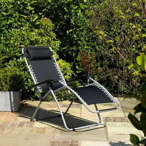 Sun Lounger Garden Recliner Zero Gravity Deck Chair Head Rest Outdoor Camping