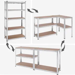 Garage Shelving, 5-Tier Storage Racks, Set of 2, 180 x 90 x 40 cm, Max. Load 875 kg (175 kg per Tier), Shelving Units, Silver