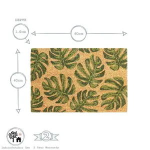 Nicola Spring - Coir Door Mat - 60 x 40cm - Monstera