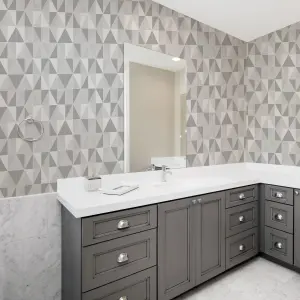 Contour Grey & white Tile effect Obelisk Textured Wallpaper Sample