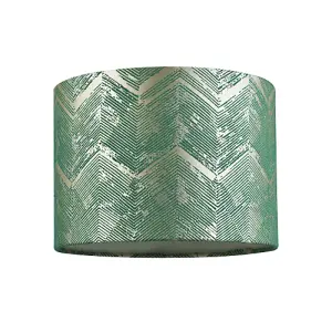 Contemporary Emerald Green Drum Lamp Shade with Gold and Silver Metallic Decor