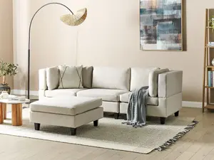 3-Seater Modular Fabric Sofa with Ottoman Light Beige UNSTAD