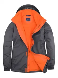 Uneek - Unisex Deluxe Outdoor Jacket - Main Fabric: 100% Polyester Waterproof Coated Fabr - Deep Grey/Fiery Orange - Size 4XL