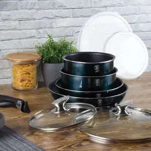 BERLINGER HAUS Aquamarine 9Pcs Space Saving Cookware Set Pots Pans Induction Lids Handle